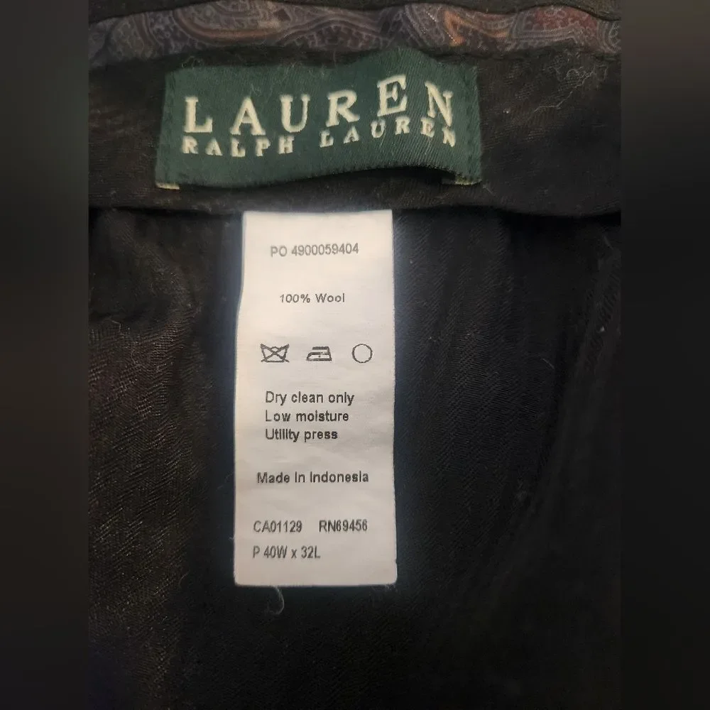 Lauren Ralph Lauren 40×32 NavyBlue Plaid 100%WOOL Pockets Zipper Men Dress Pants
